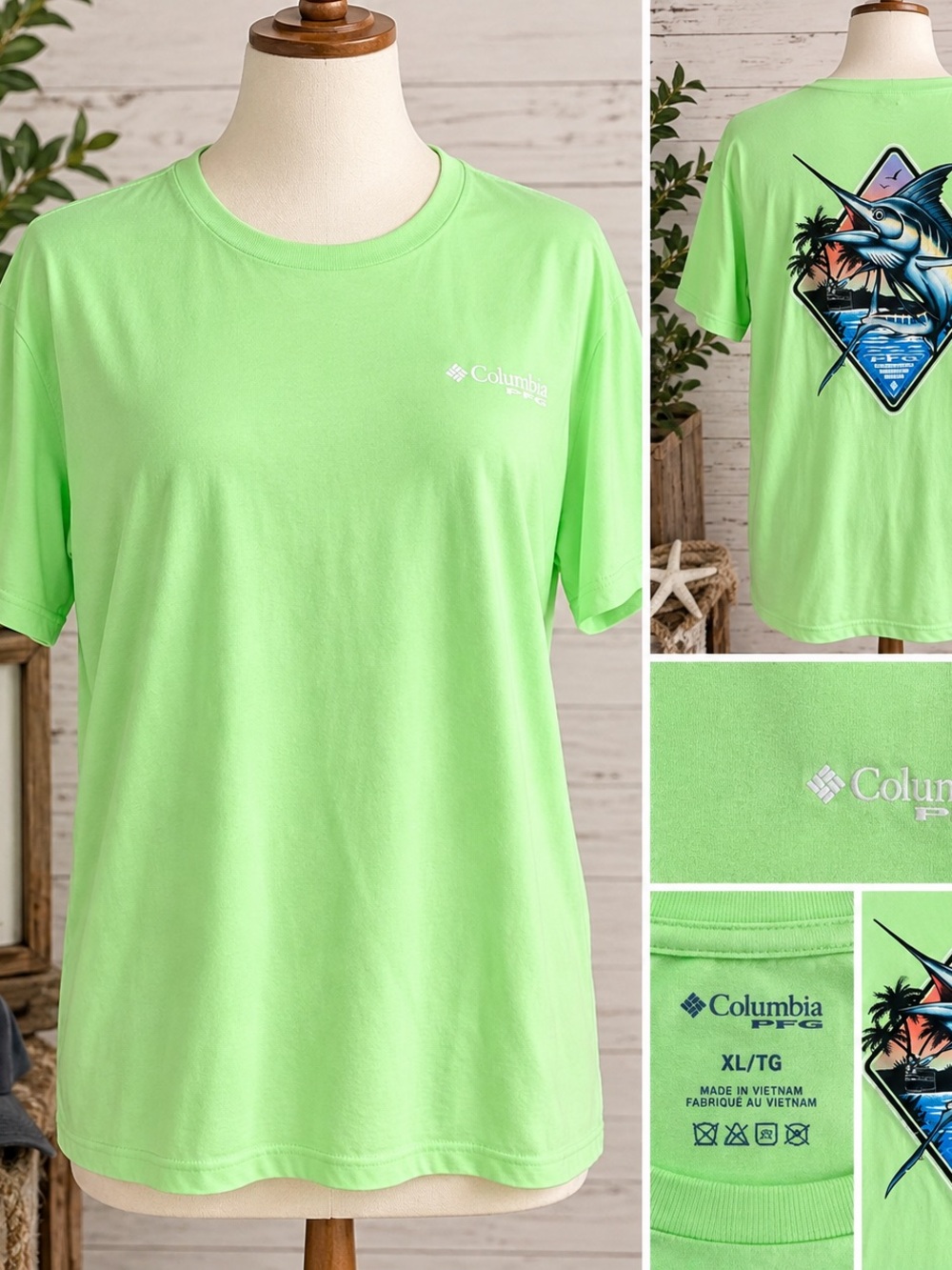 Columbia Neon Green Short-Sleeve Tee with Marlin Graphic NWT